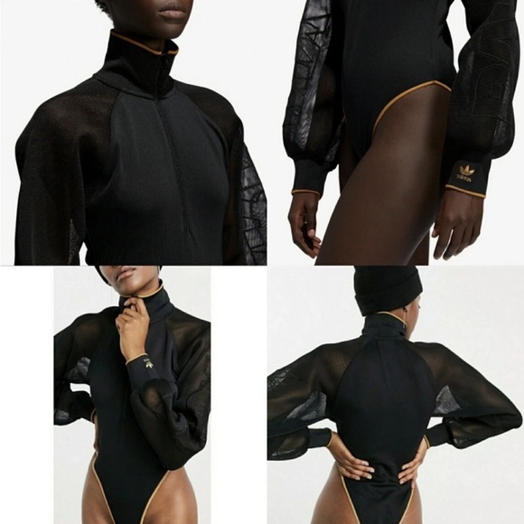 Adidas Ivy Park Beyonce Zip Mesh Long Sleeve Bodysuit Black Gold XS - Picture 12 of 15